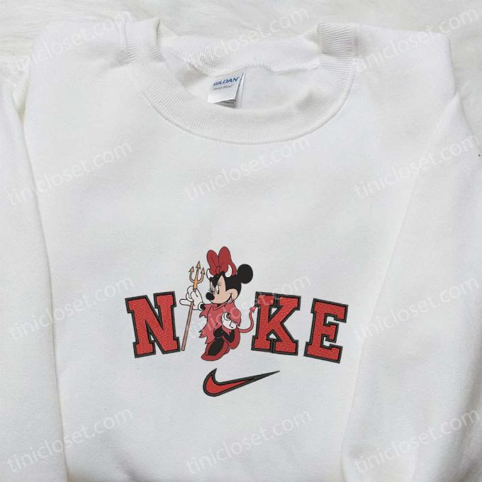 Minnie Mouse Devil Halloween X Nike Embroidered Sweatshirt - Spooky Halloween Shirt Top Halloween Gift Ideas 4