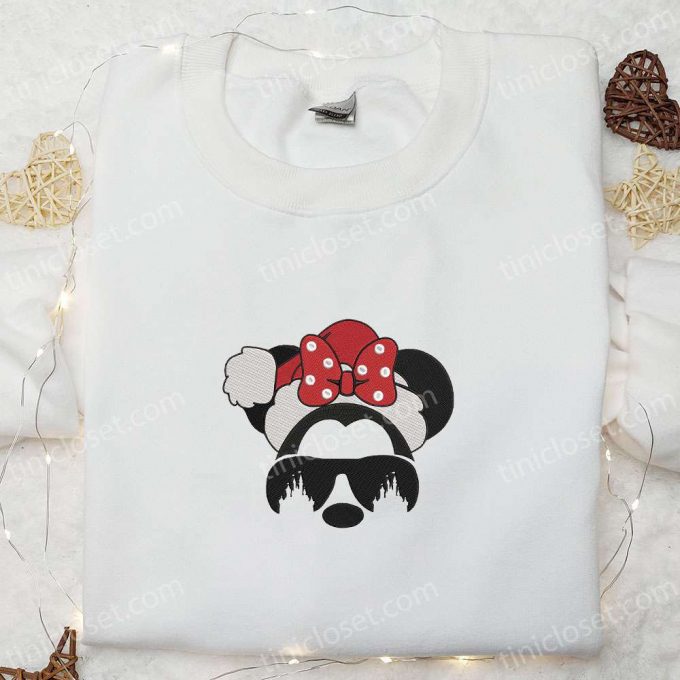 Disney Minnie Mouse Head Santa Hat Shirt &Amp; Hoodie: F Gift For Men Women Christmas Embroidered Apparel 2