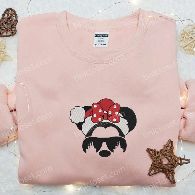 Disney Minnie Mouse Head Santa Hat Shirt &Amp; Hoodie: F Gift For Men Women Christmas Embroidered Apparel 3