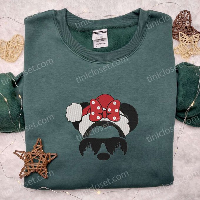 Disney Minnie Mouse Head Santa Hat Shirt &Amp; Hoodie: F Gift For Men Women Christmas Embroidered Apparel 4