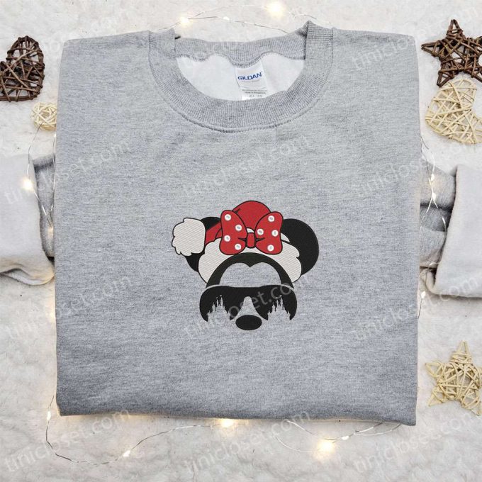 Disney Minnie Mouse Head Santa Hat Shirt &Amp; Hoodie: F Gift For Men Women Christmas Embroidered Apparel 5