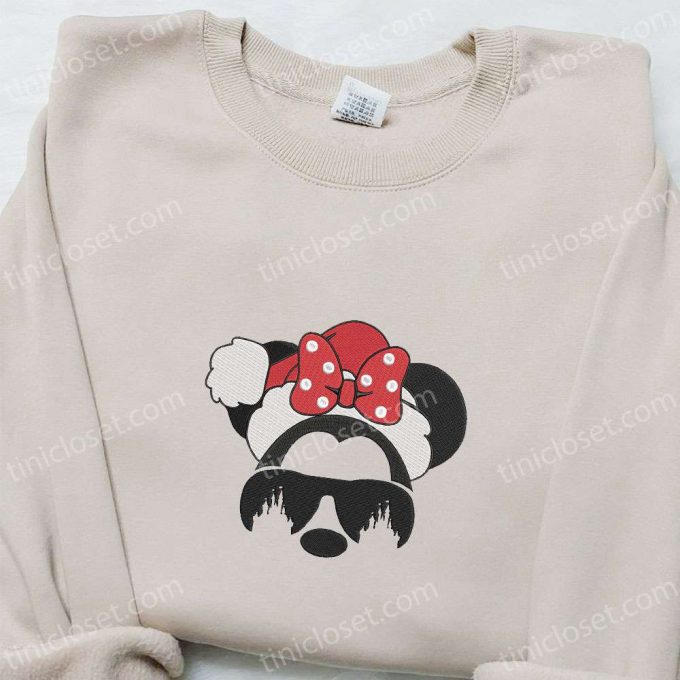 Disney Minnie Mouse Head Santa Hat Shirt &Amp; Hoodie: F Gift For Men Women Christmas Embroidered Apparel 6