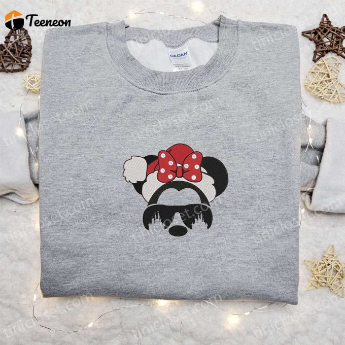 Disney Minnie Mouse Head Santa Hat Shirt &Amp;Amp; Hoodie: F Gift For Men Women Christmas Embroidered Apparel 1