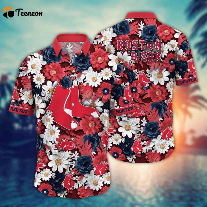 Mlb Boston Red Sox Hawaiian Shirt Flower Floral Fusion Fashion For Fans 1