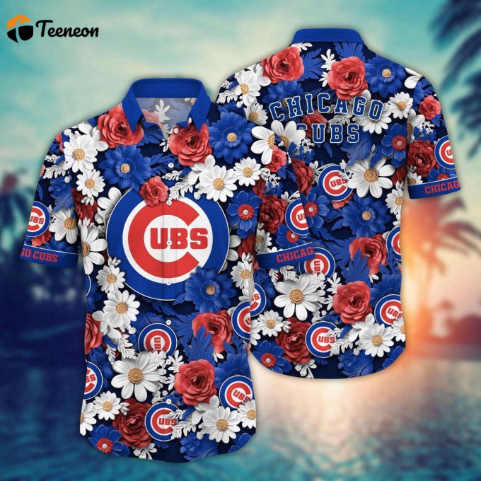 Mlb Chicago Cubs Hawaiian Shirt Flower Floral Fusion Fashion For Fans 1