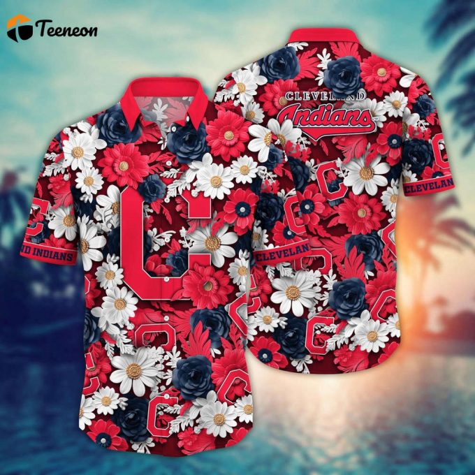 Mlb Cleveland Indians Hawaiian Shirt Flower Floral Fusion Fashion For Fans 1