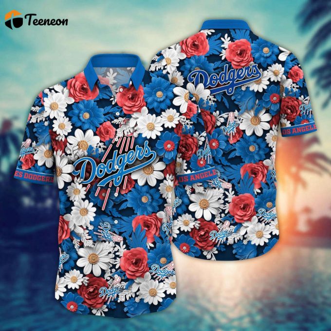 Mlb Los Angeles Dodgers Hawaiian Shirt Flower Floral Fusion Fashion For Fans 1