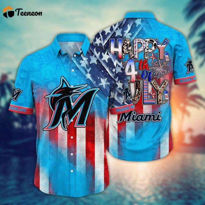 Mlb Miami Marlins Hawaii Shirt Independence Day Trendy Hawaiian Tops For Cool Fans 1