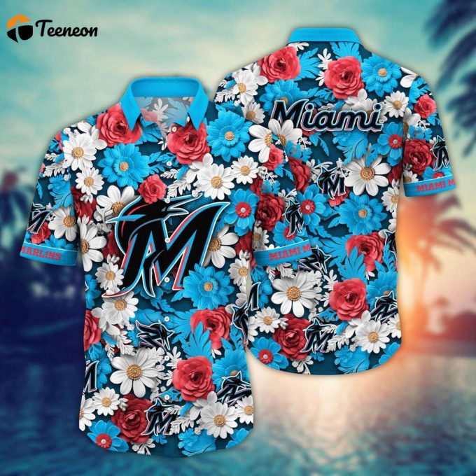 Mlb Miami Marlins Hawaiian Shirt Flower Floral Fusion Fashion For Fans 1