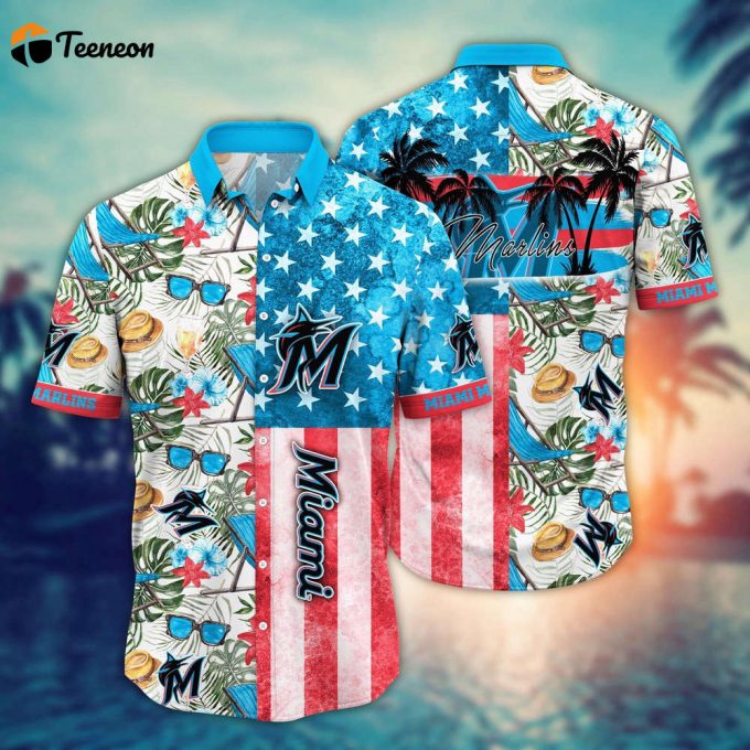 Mlb Miami Marlins Hawaiian Shirt Flower Home Run Threads For Fans 1