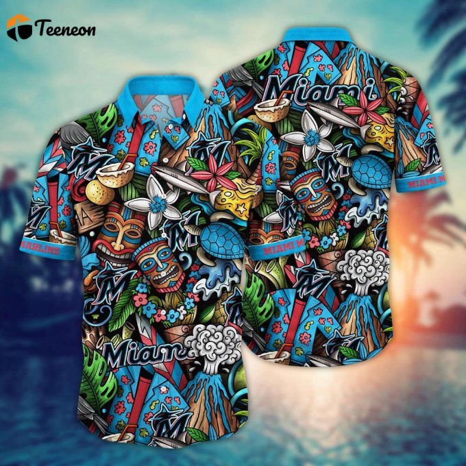 Mlb Miami Marlins Hawaiian Shirt Flower Strike A Style Statement For Fans 1