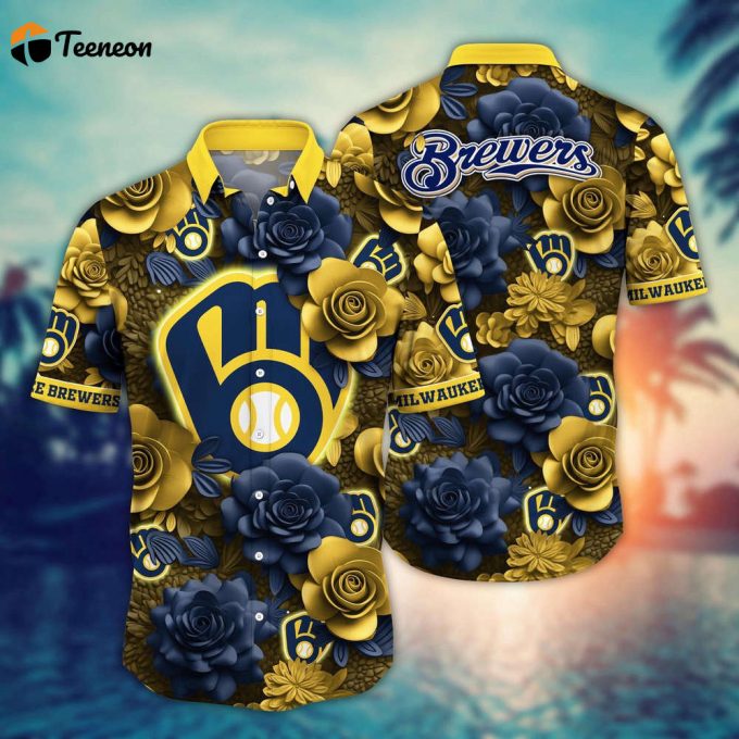 Mlb Milwaukee Brewers Hawaiian Shirt Flower Aloha Style Unleashed For Fans 1