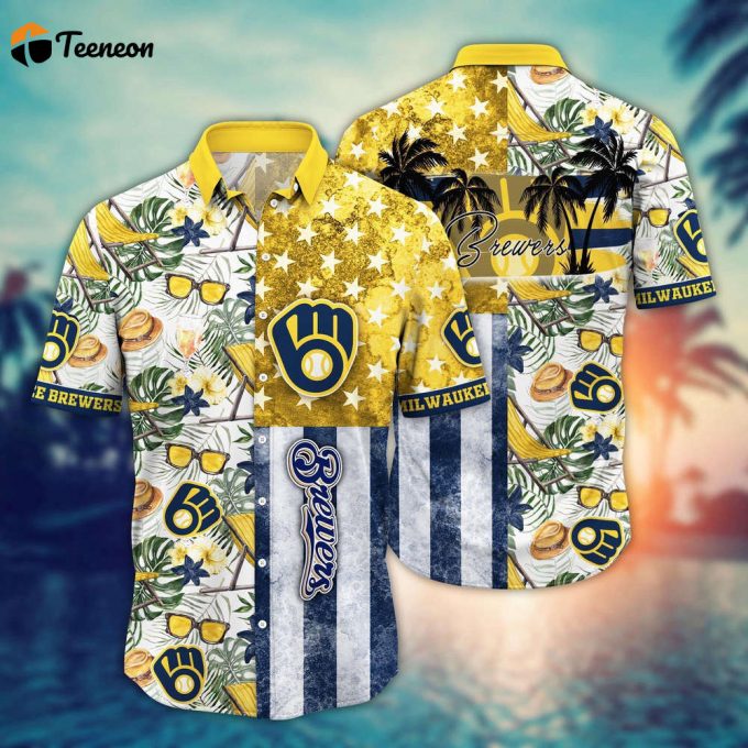 Mlb Milwaukee Brewers Hawaiian Shirt Flower Home Run Threads For Fans 1