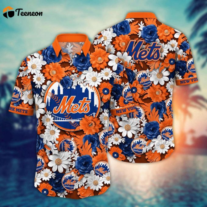 Mlb New York Mets Hawaiian Shirt Flower Floral Fusion Fashion For Fans 1