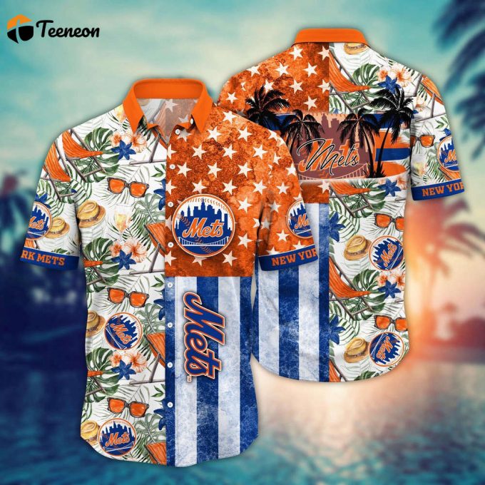 Mlb New York Mets Hawaiian Shirt Flower Home Run Threads For Fans 1