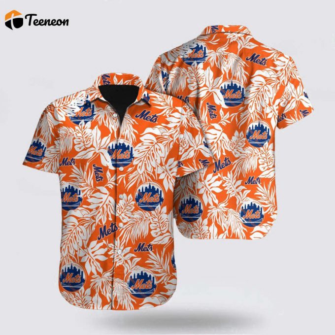 Mlb New York Mets Hawaiian Shirt Orange Tropical Pattern For Fan Mlb 1