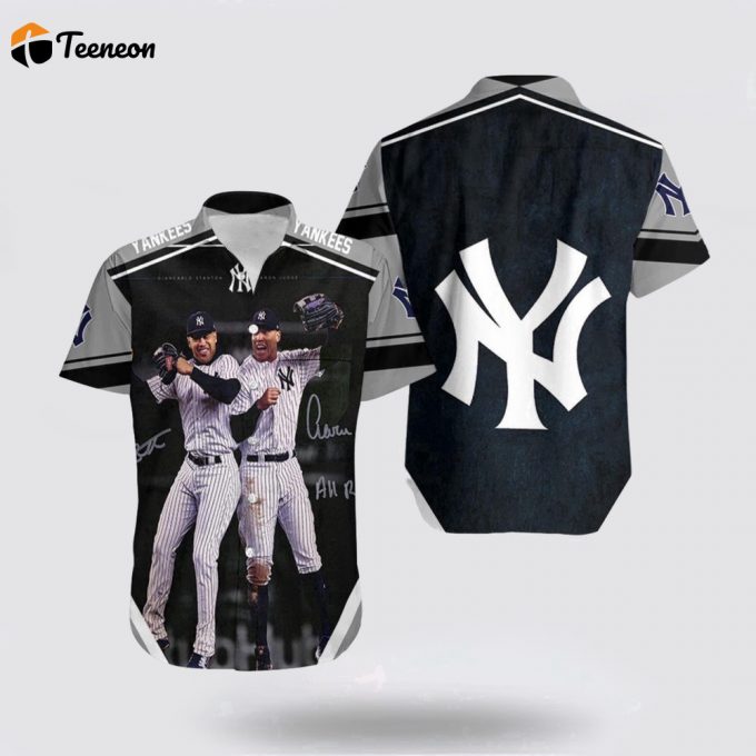 Mlb New York Yankees Hawaiian Shirt Aaron Judge All Rise And Giancarlo Stanton Jumping For Fan Mlb 1