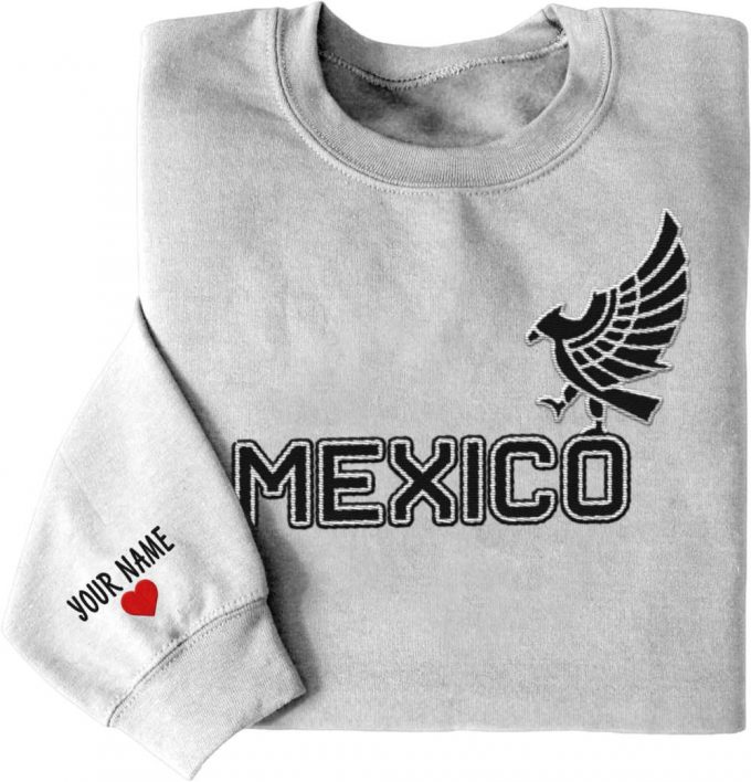 Customized Mexico Sweatshirts: Personalized Name Embroidered Crewneck T-Shirt, Sweatshirt For Men Women &Amp; Mexican Us Flag Design - Mostprints Hoodies 5