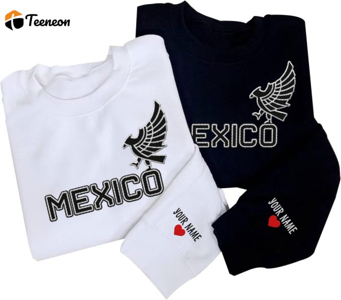 Customized Mexico Sweatshirts: Personalized Name Embroidered Crewneck T-Shirt, Sweatshirt For Men Women &Amp;Amp; Mexican Us Flag Design - Mostprints Hoodies 1