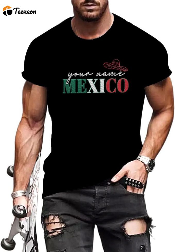 Customized Mexico Tshirt With Personalized Name Embroidery Mexican Us Flag Shirt 1