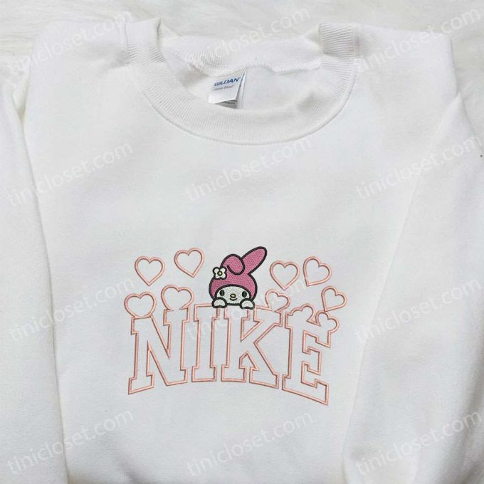 Nike Embroidered Shirt &Amp; Hoodie: My Melody Hearts X Hello Kitty Cartoon D Gift For Men Women Nike Inspired Sweatshirt 2