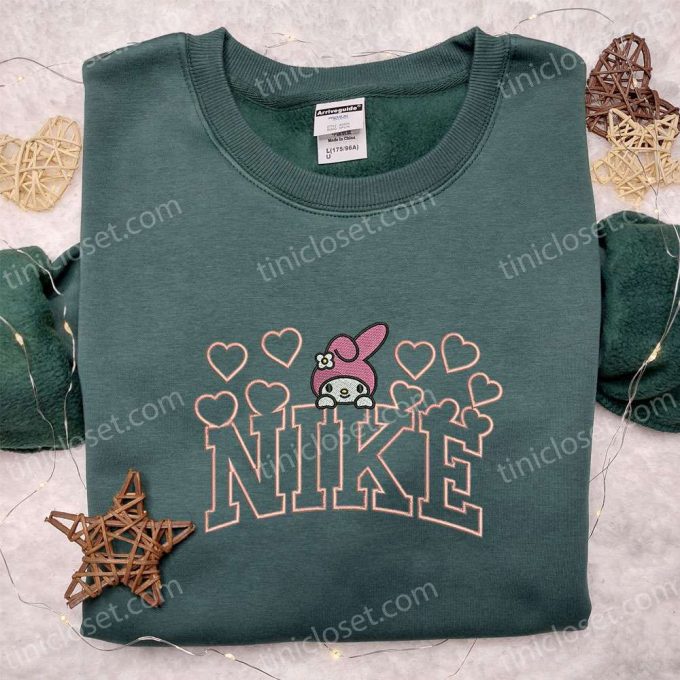 Nike Embroidered Shirt &Amp; Hoodie: My Melody Hearts X Hello Kitty Cartoon D Gift For Men Women Nike Inspired Sweatshirt 3