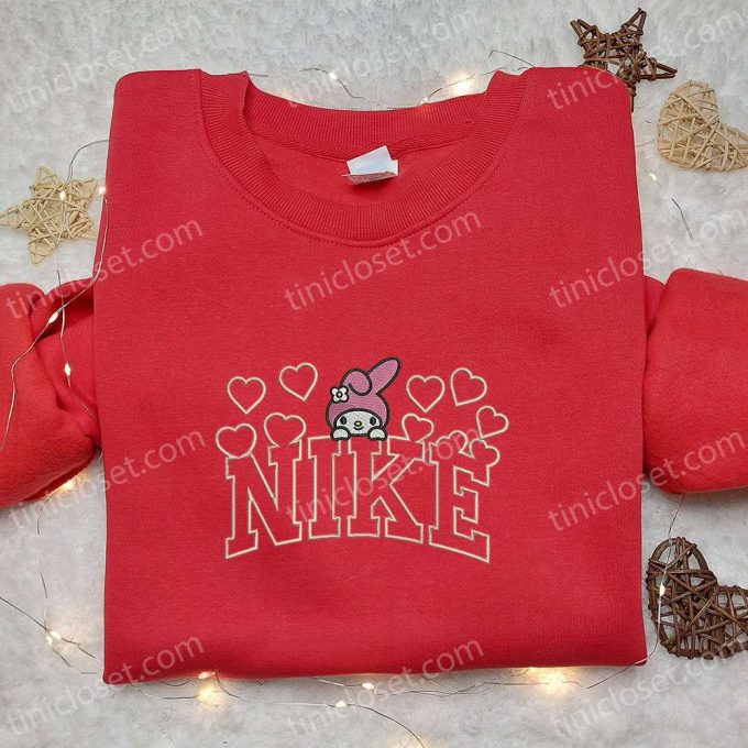 Nike Embroidered Shirt &Amp; Hoodie: My Melody Hearts X Hello Kitty Cartoon D Gift For Men Women Nike Inspired Sweatshirt 5