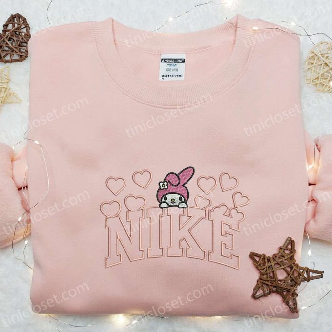 Nike Embroidered Shirt &Amp; Hoodie: My Melody Hearts X Hello Kitty Cartoon D Gift For Men Women Nike Inspired Sweatshirt 6