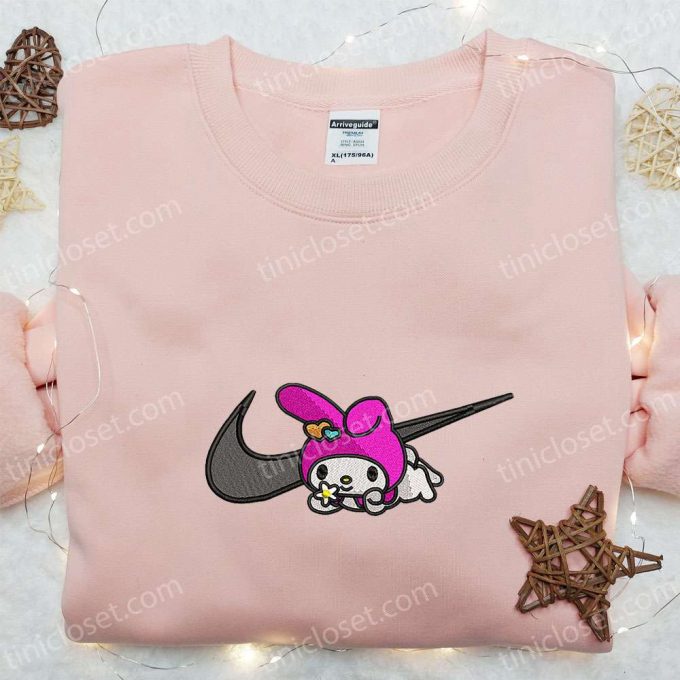 My Melody X Nike Swoosh Shirt Hello Kitty Embroidered Hoodie Nike Inspired Sweatshirt – Stylish Cartoon Embroidered Apparel 2