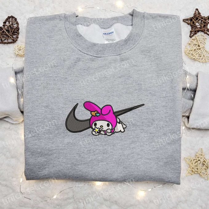 My Melody X Nike Swoosh Shirt Hello Kitty Embroidered Hoodie Nike Inspired Sweatshirt – Stylish Cartoon Embroidered Apparel 3