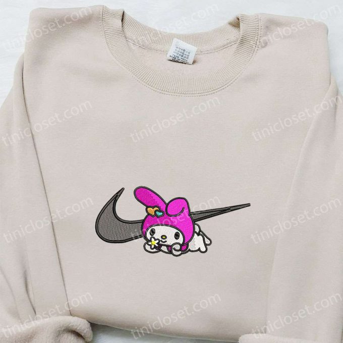 My Melody X Nike Swoosh Shirt Hello Kitty Embroidered Hoodie Nike Inspired Sweatshirt – Stylish Cartoon Embroidered Apparel 4