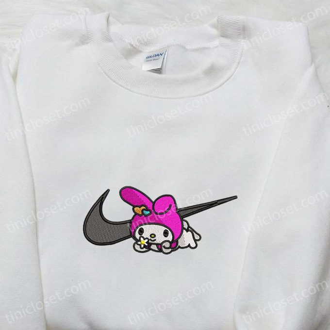 My Melody X Nike Swoosh Shirt Hello Kitty Embroidered Hoodie Nike Inspired Sweatshirt – Stylish Cartoon Embroidered Apparel 5