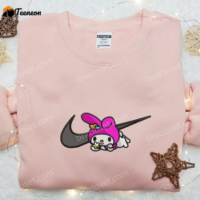 My Melody X Nike Swoosh Shirt Hello Kitty Embroidered Hoodie Nike Inspired Sweatshirt – Stylish Cartoon Embroidered Apparel 1