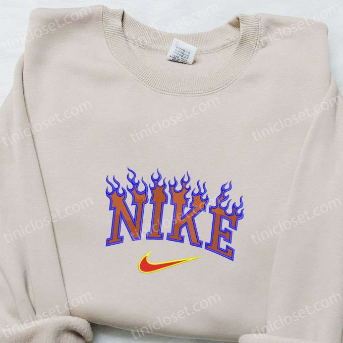 Nike Blue Fire Logo Embroidered Shirt &Amp; Hoodie: B Gift For Men Women Family Gifts 2