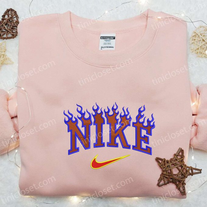 Nike Blue Fire Logo Embroidered Shirt &Amp; Hoodie: B Gift For Men Women Family Gifts 4