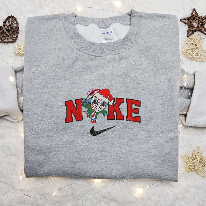 Nike Christmas X Stitch Jason Voorhees Sweatshirt: Movie Embroidered Shirt - Perfect Christmas Gift! 2