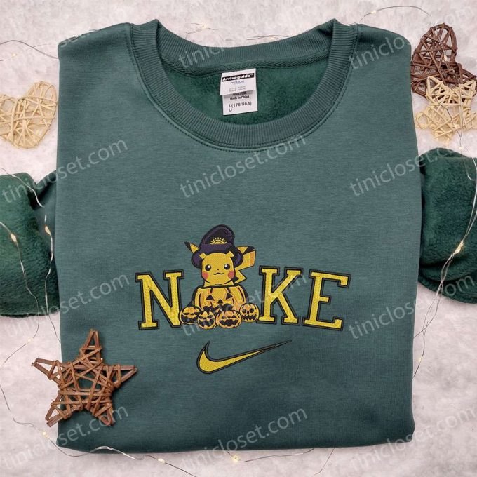 Nike X Pikachu Halloween Pumpkin Embroidered Shirt: Cute Pokemon Halloween Shirt 3