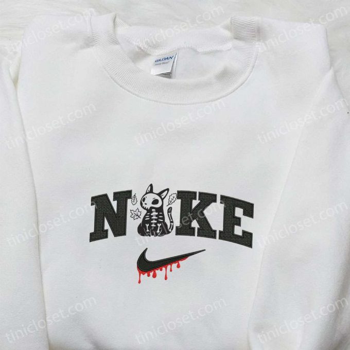 Nike X Skeleton Cat Embroidered Shirt: B Gift For Men Women Halloween Gift For Nike Inspired Halloween Lovers 5