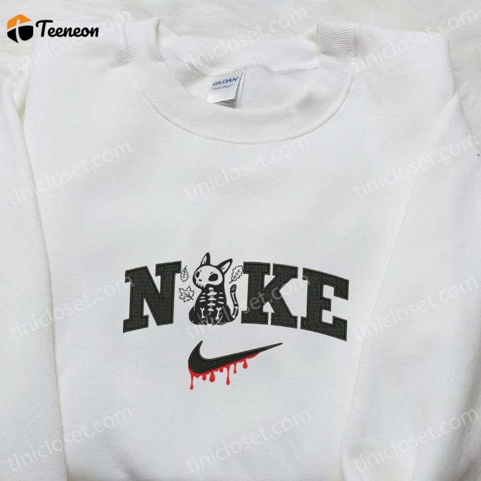 Nike X Skeleton Cat Embroidered Shirt: B Gift For Men Women Halloween Gift For Nike Inspired Halloween Lovers 1