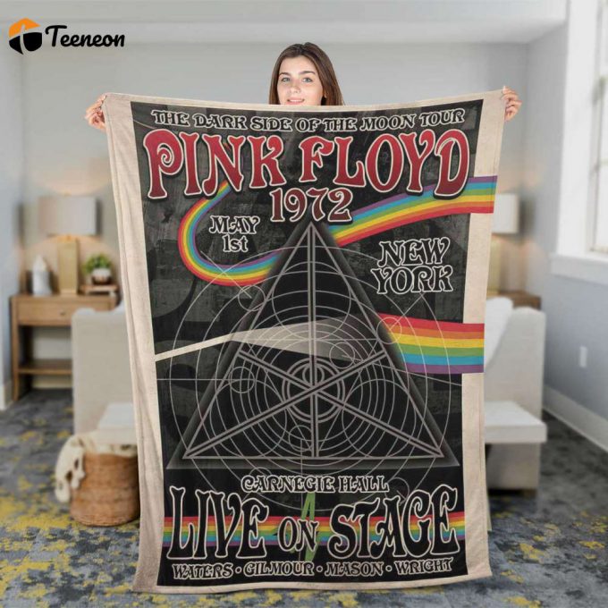 Pink Floyd Fleece Blanket – Carnegie Hall Dark Side Of The Moon Tour Poster For Home Decor Gift For Home Decor Gift Premium 1