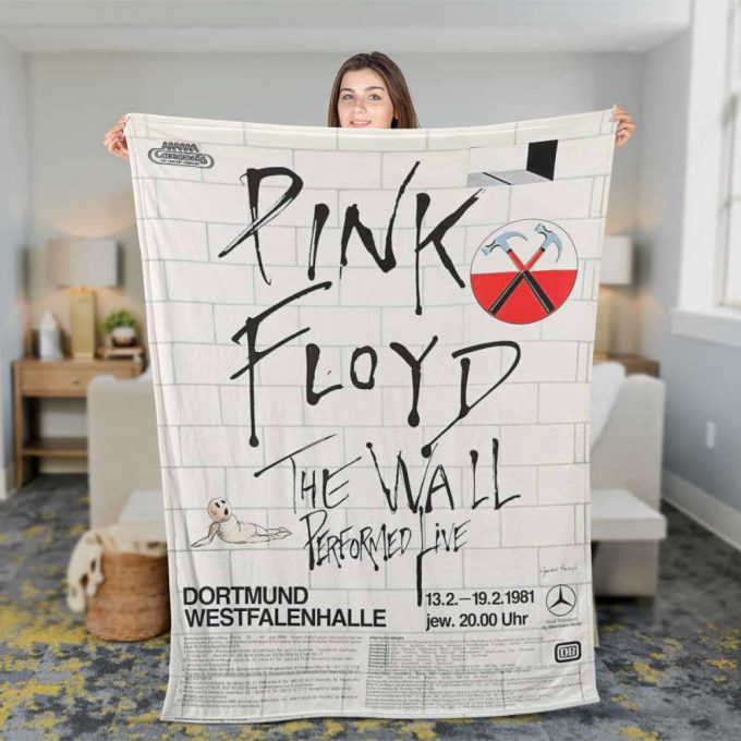 Pink Floyd Fleece Blanket – The Wall Original Vintage Tour Poster For Home Decor Gift For Home Decor Gift For Dortmund Germany 1981 Premium 2