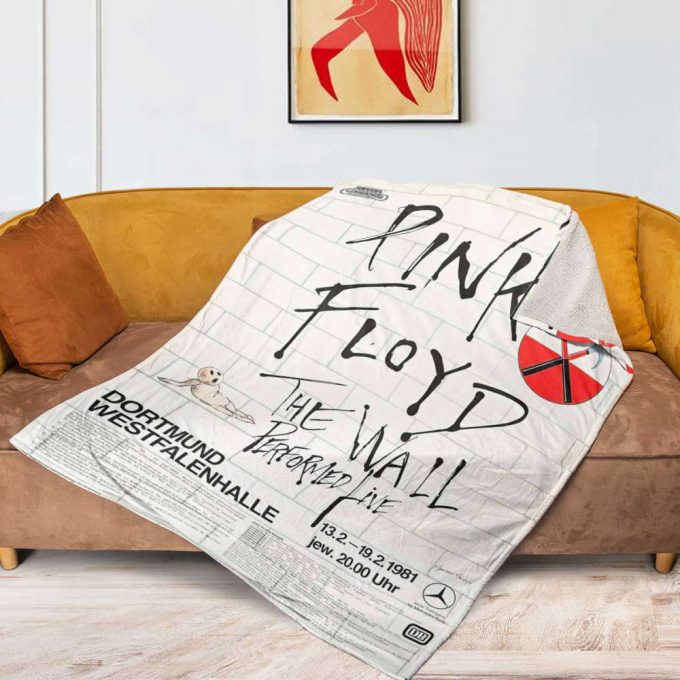 Pink Floyd Fleece Blanket – The Wall Original Vintage Tour Poster For Home Decor Gift For Home Decor Gift For Dortmund Germany 1981 Premium 3