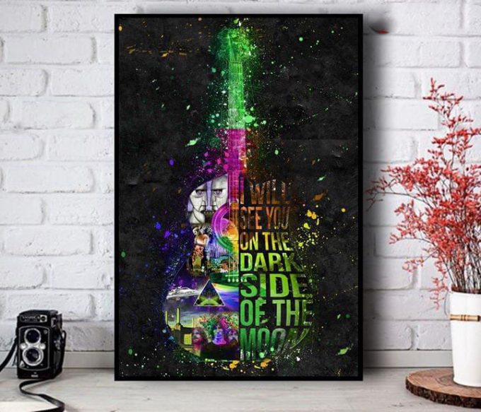 Pink Floyd Poster For Home Decor Gift – Colourful Pink Floyd Brain Damage I Will See You On The Dark Side Of The Moon Guitar Typography 2