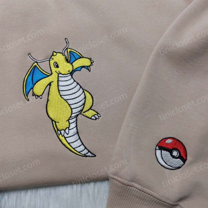 Pokemon Dragonite Embroidered Hoodie Sweatshirt &Amp; Anime Shirt: Stylish And Iconic Pokemon Apparel 2