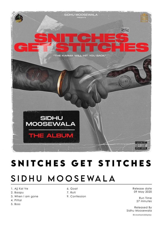 Sidhu Moosewala Snitches Get Stitches Album Poster For Home Decor Gift 3