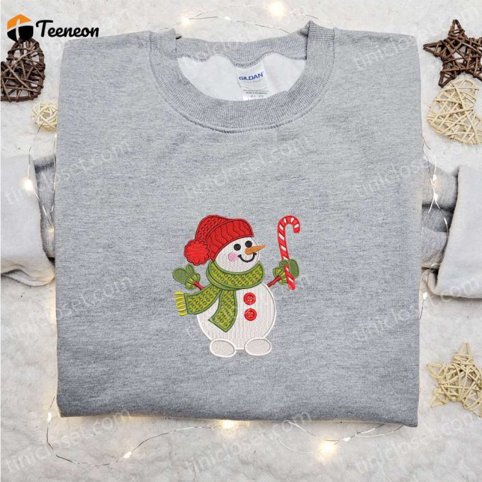 Christmas Embroidered Shirt &Amp;Amp; Hoodie: Snowman And Candy Cane D Gift For Men Women - Perfect Family Gifts 1