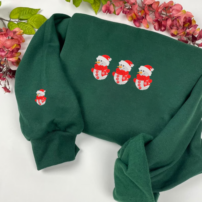 Festive Snowman Christmas Sweatshirt: Embroidered Holiday Apparel 2