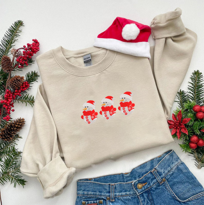 Festive Snowman Christmas Sweatshirt: Embroidered Holiday Apparel 3