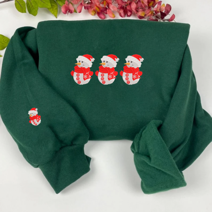 Festive Snowman Christmas Sweatshirt: Embroidered Holiday Apparel 4