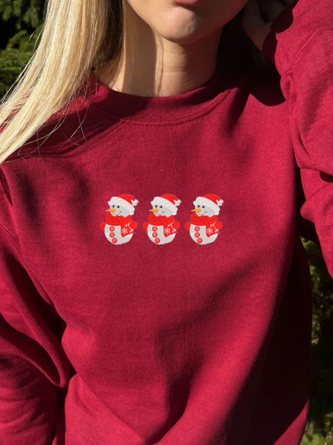 Festive Snowman Christmas Sweatshirt: Embroidered Holiday Apparel 6